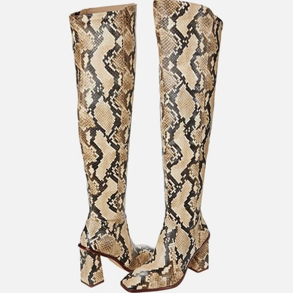 NEW! Vince Camuto Dreven Over The Knee Snake Square Heel Boots Shortbread